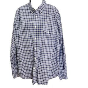 Land's End Blue White Small Checkered Cotton Button Down Shirt Men's Large 16.5